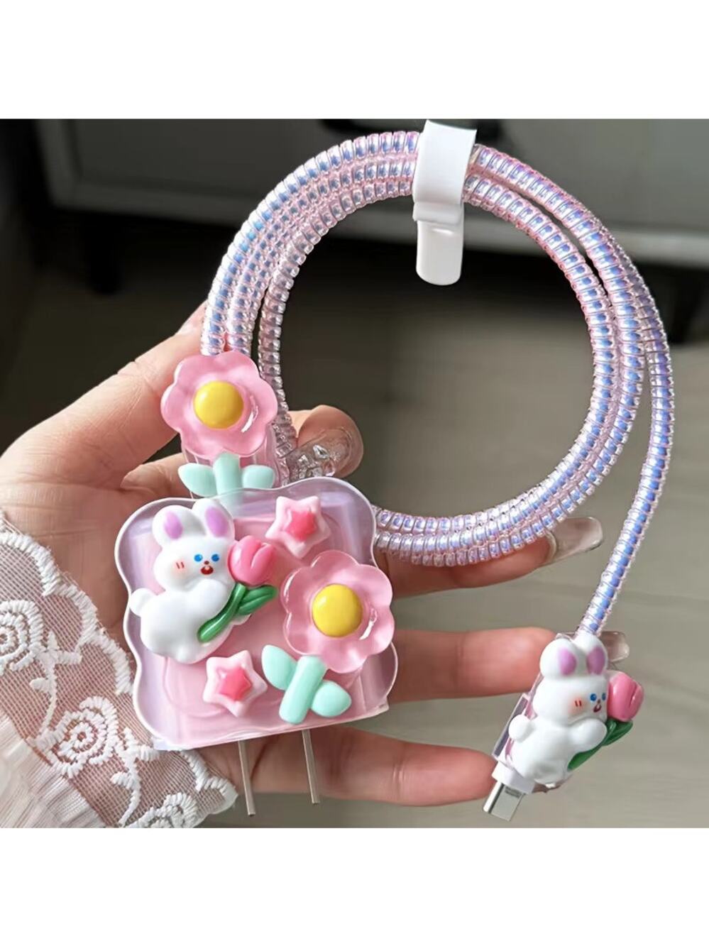 Super Cute Bunny Flower iPhone Charger Cable Protectors P20